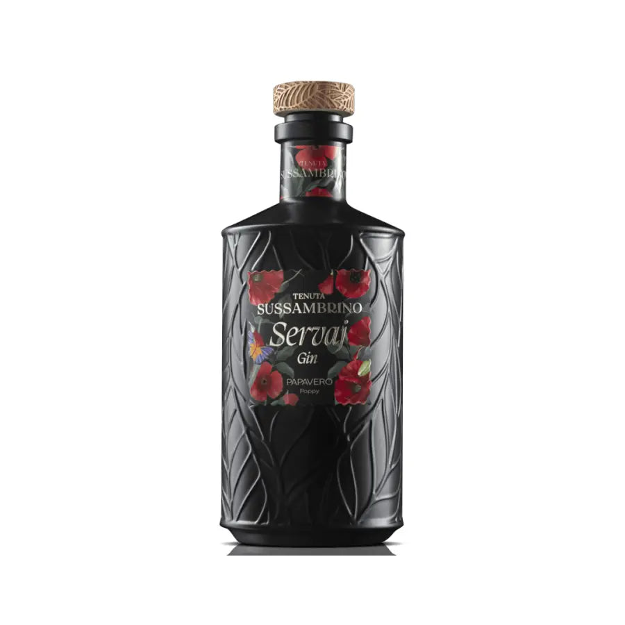 SERVAJ GIN · PAPAVERO 酒瓶,白色背景