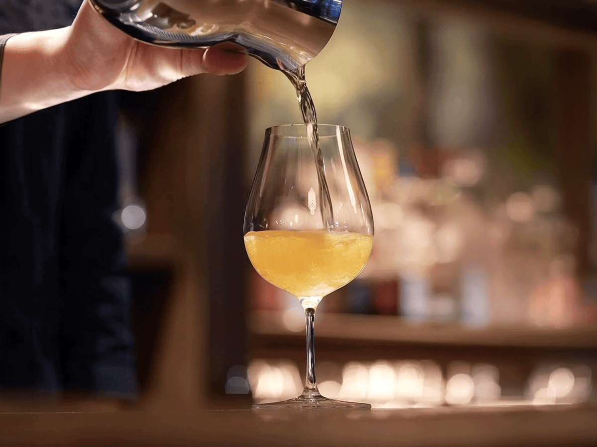 Wine served in a SIP AND GUZZLE NAUTILUS glass